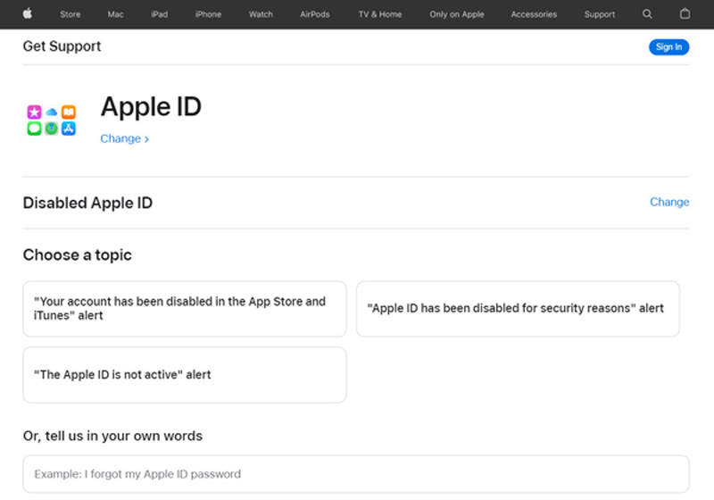 Få support til at rette deaktiveret Apple ID