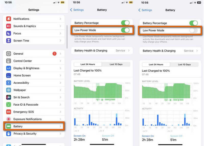 Отключить режим пониженного энергопотребления iPhone