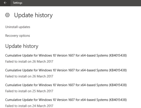 Windows 10 Update geschiedenis