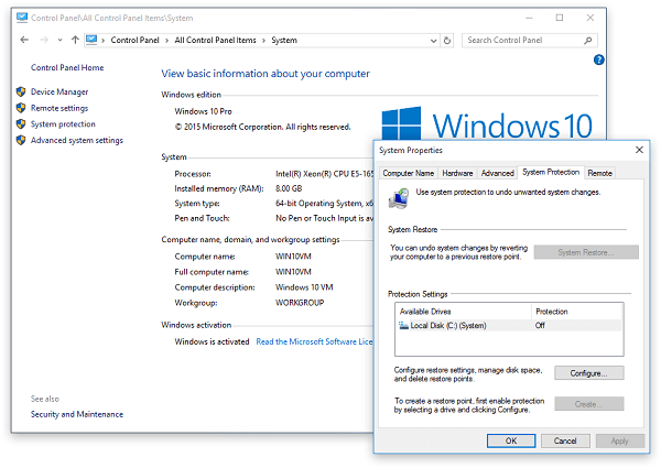 Ripristino configurazione di sistema di Windows