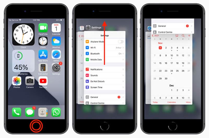 Force quit app on iPhone with home button