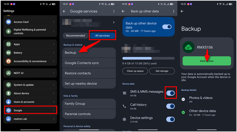 Backup SMS On Google One