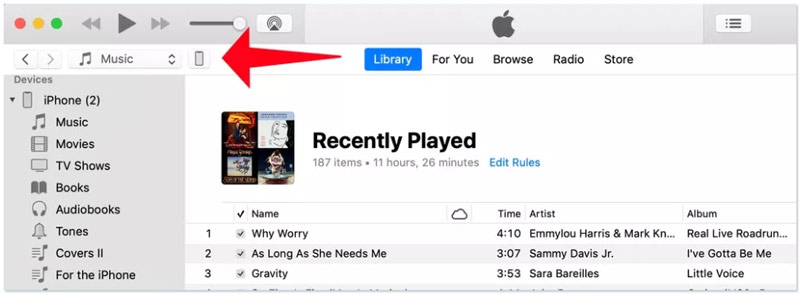 Vyhledejte ikonu zařízení v iTunes