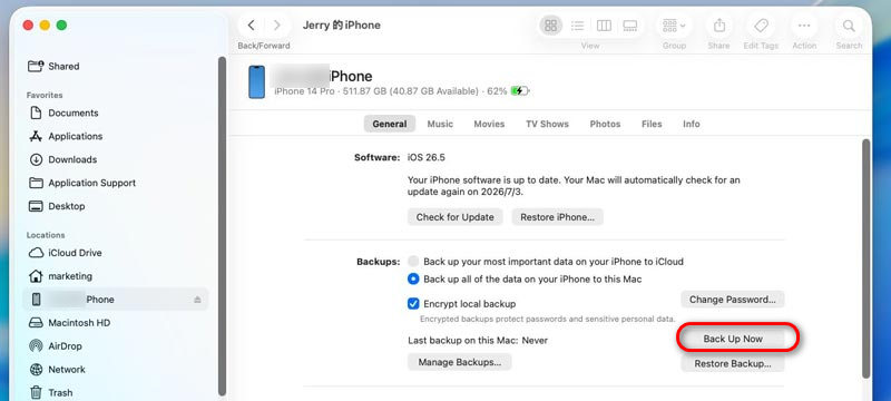 Back Up Old Iphone With Finder