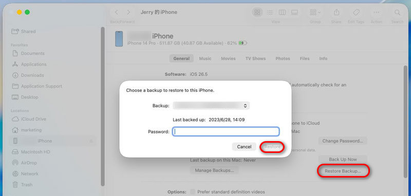 Restore Backup With Finder
