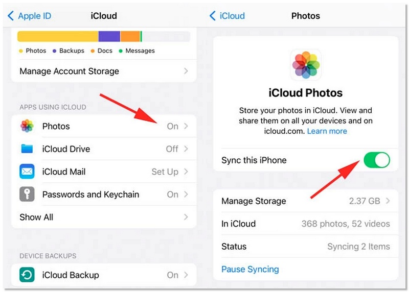 Toggle On ICloud Photos