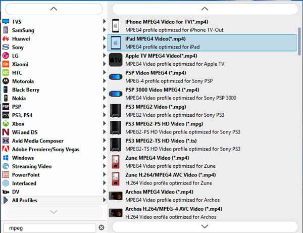 Vælg output MPG-format