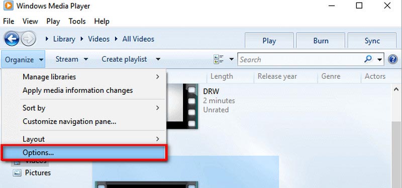 Win Media Player Selecteer Opties