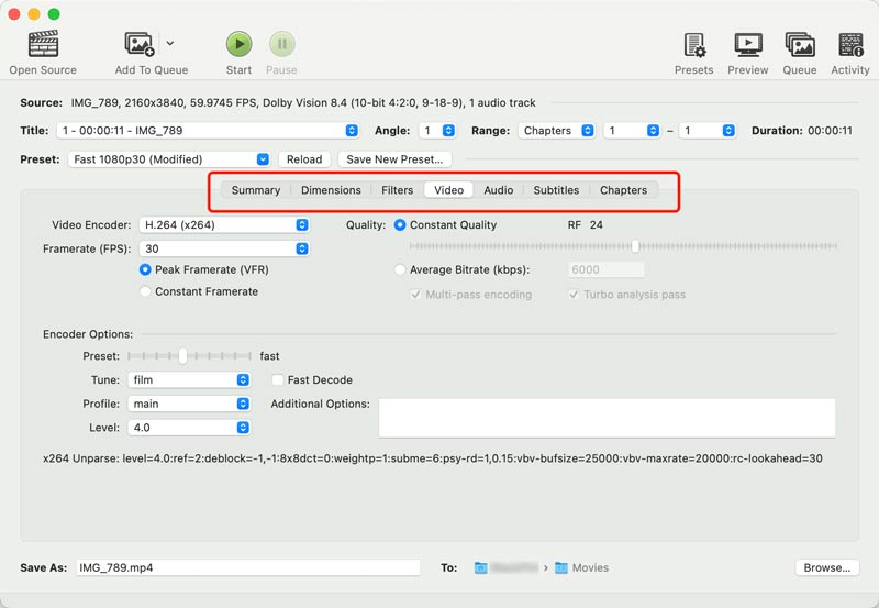 HandBrake Advanced Cutomzation Options