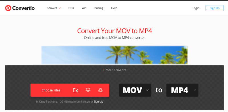 Convertio Online MOV MP4:ksi Muunna sivu