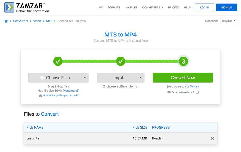 MTS'den MP4'e Çevrimiçi Ücretsiz Zamzar