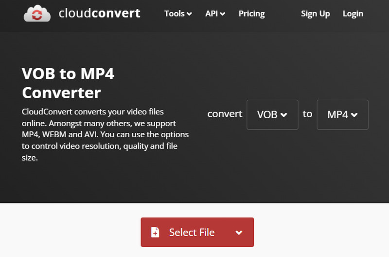 CloudConvert 选择文件 VOB 到 MP4