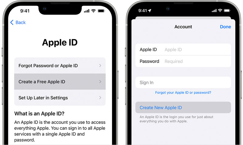 Opret et Apple ID under opsætning og i App Store