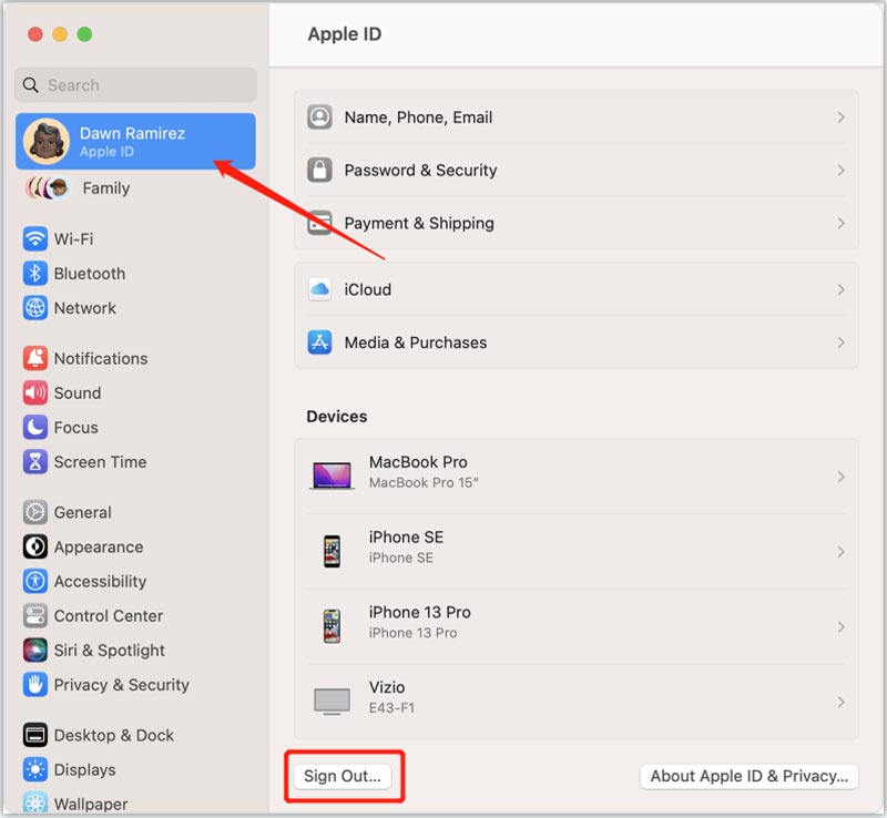 Esci dall'ID Apple su Mac