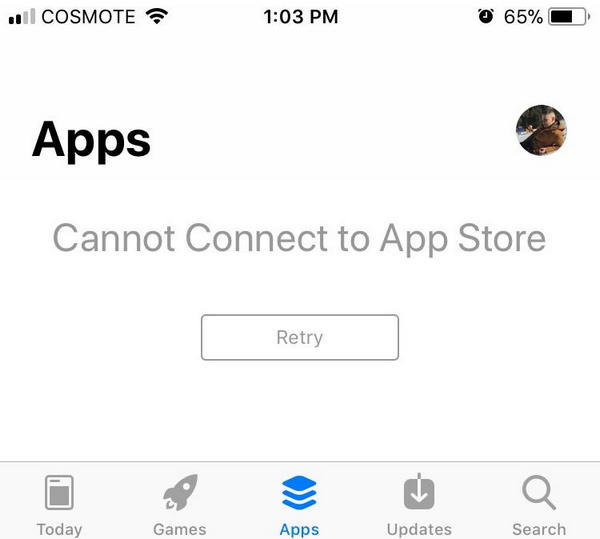 iPhone se nemůže připojit k Apple Store
