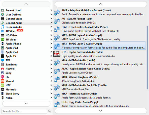 Valitse Output Audio Format