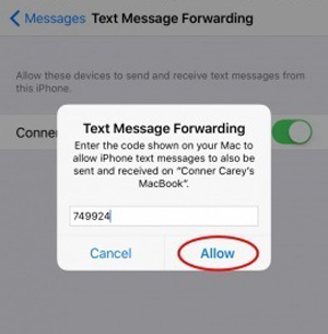 Írja be a kódot az iMessages átviteléhez az iPhone-ról a Mac-re