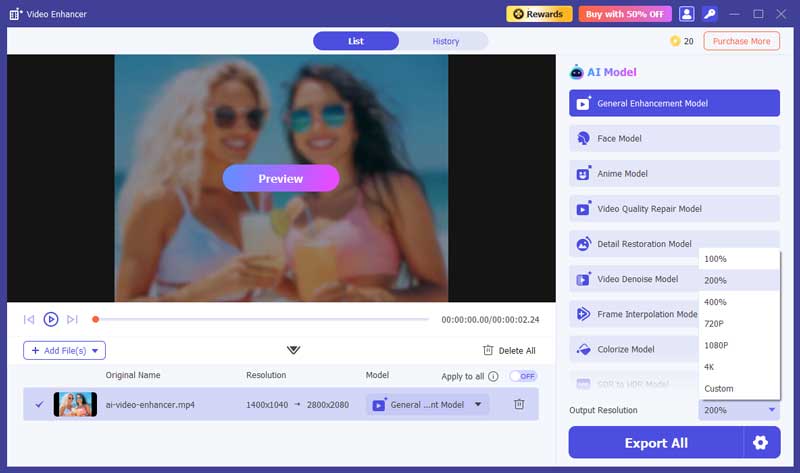 Choose AI Model And Resolution
