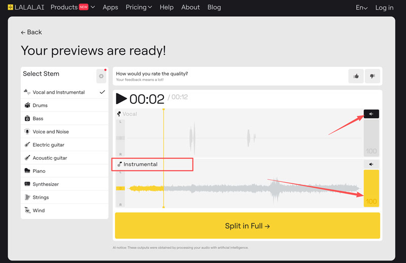 Remove Vocals From A Song Online Via Lalal Ai