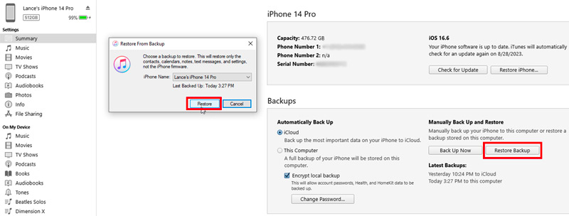 Ripristina iPhone da iTunes dopo il backup