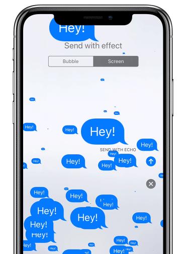 iPhone x send besked med effekt ekko-animation