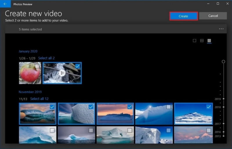 Εφαρμογή Φωτογραφίες Windows Δημιουργία βίντεο Συνδυάστε αρχεία MP4