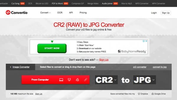 Конвертирование онлайн CR2 в JPG Converter
