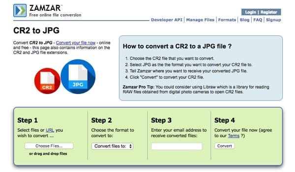 Zamzar CR2 til JPG Online Converter