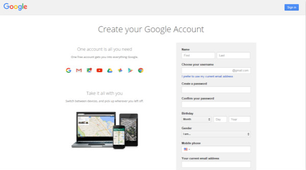 Crea un account Google