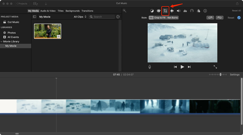 iMovie Beskär video på Mac