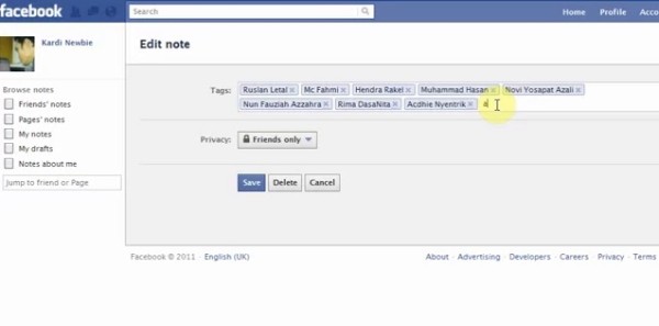 Rediger Facebook-notater