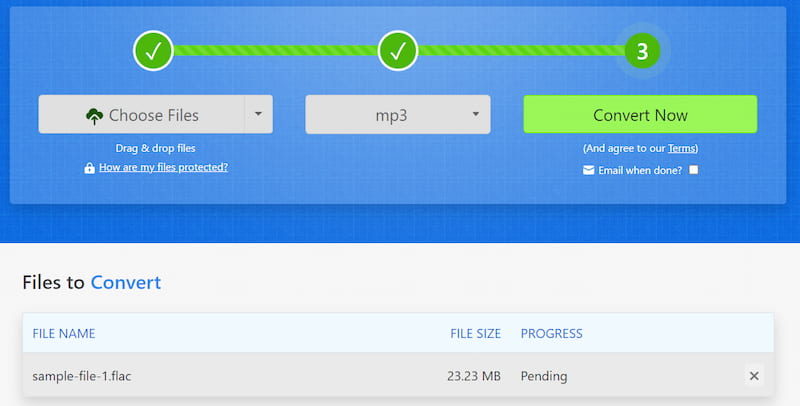 Convert FLAC to MP3 on Zamzar