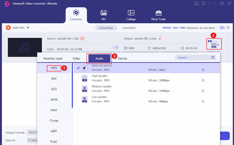 Select MP3 as Output Format