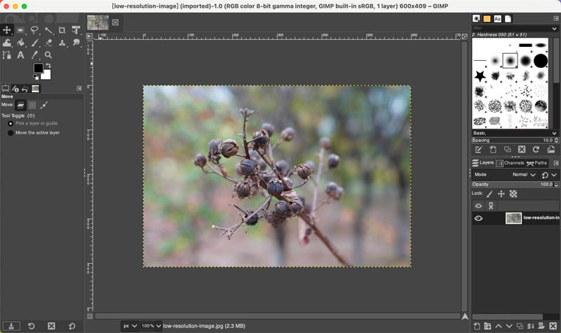 Добавьте изображение с низким разрешением в GIMP