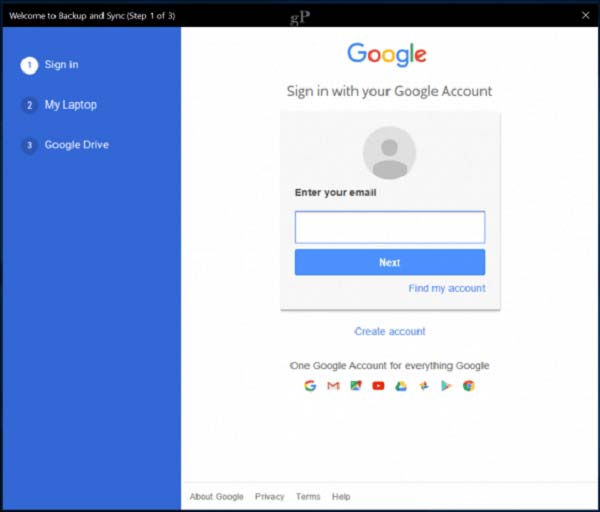 how to setup google sync and backup