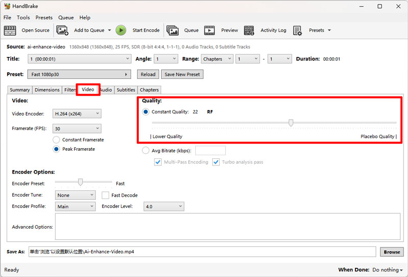 Adjust Best RF Setting to Upscale in Handbrake