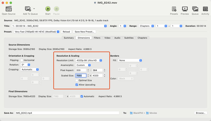 Handbrake Upscale Video Resolution