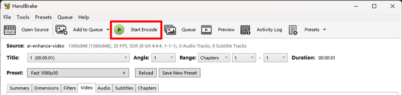 Start Upscale in Handbrake