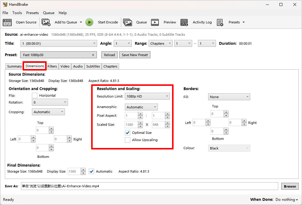 Upscale Settings in Handbrake