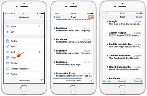 在iPhone郵件上清空垃圾箱