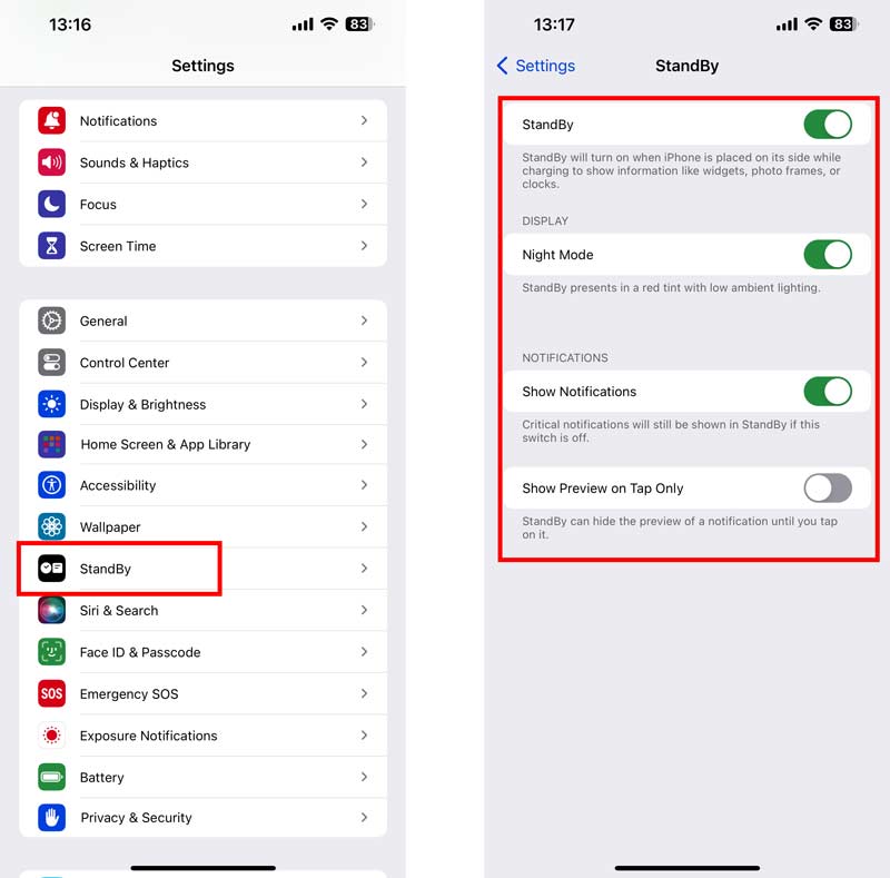 Přístup a povolení pohotovostního režimu iOS 17