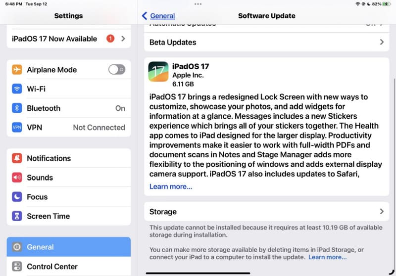Settings General About Upgrade iPadOS 17