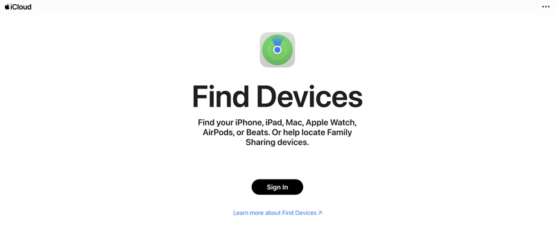 iCloud Find Devices Webpage