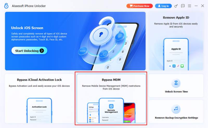Select Bypass MDM in Aiseesoft iPhone Unlocker
