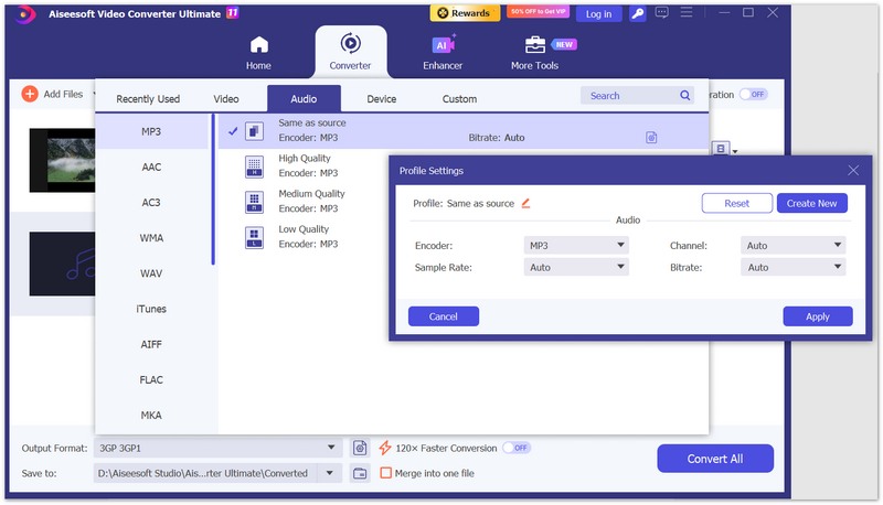 Choose MP3 as Output Format in Video Converter Ultimate