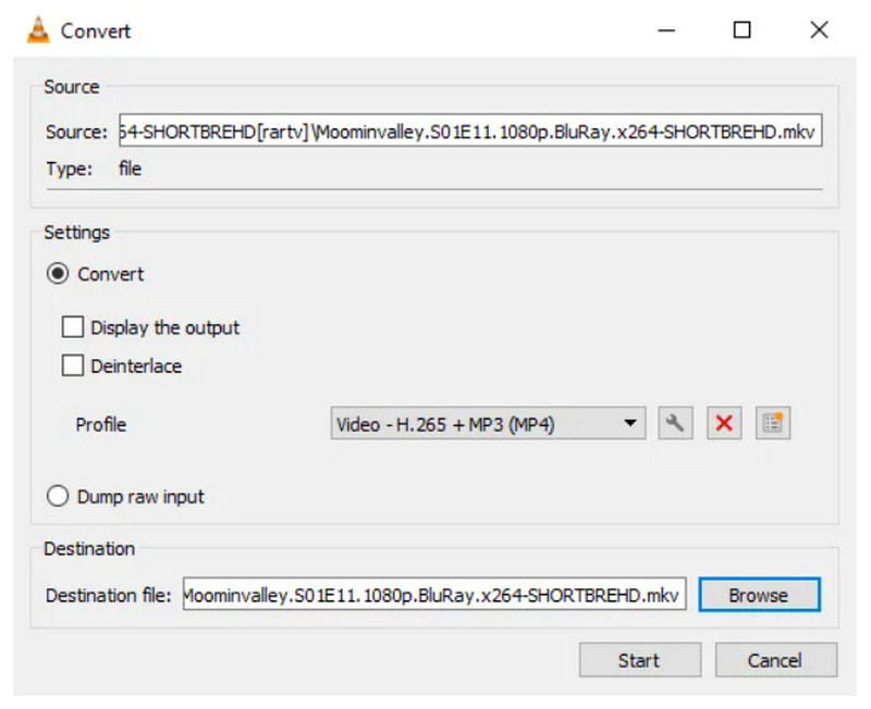 Formato di output del profilo VLC Da MKV a WAV