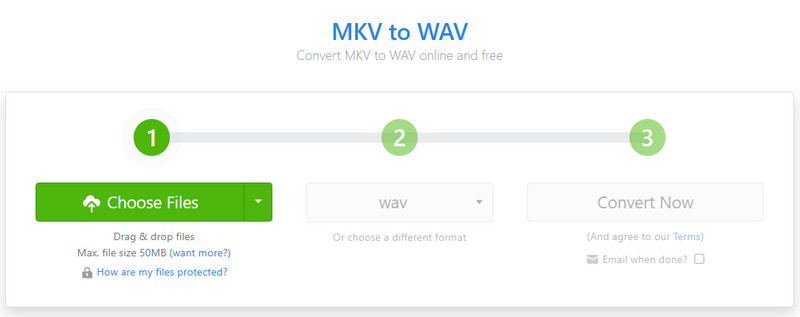 A Zamzar MKV-tól a WAV-hoz Válassza a Fájlokat