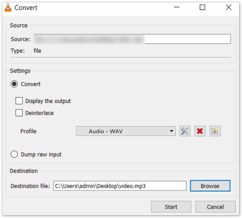 Choose WAV in VLC