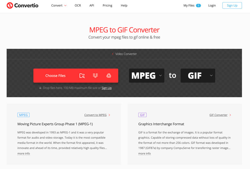 Convertio MPEG naar GIF-converter