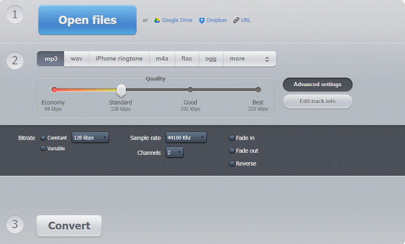 Convertitore audio online Apri file